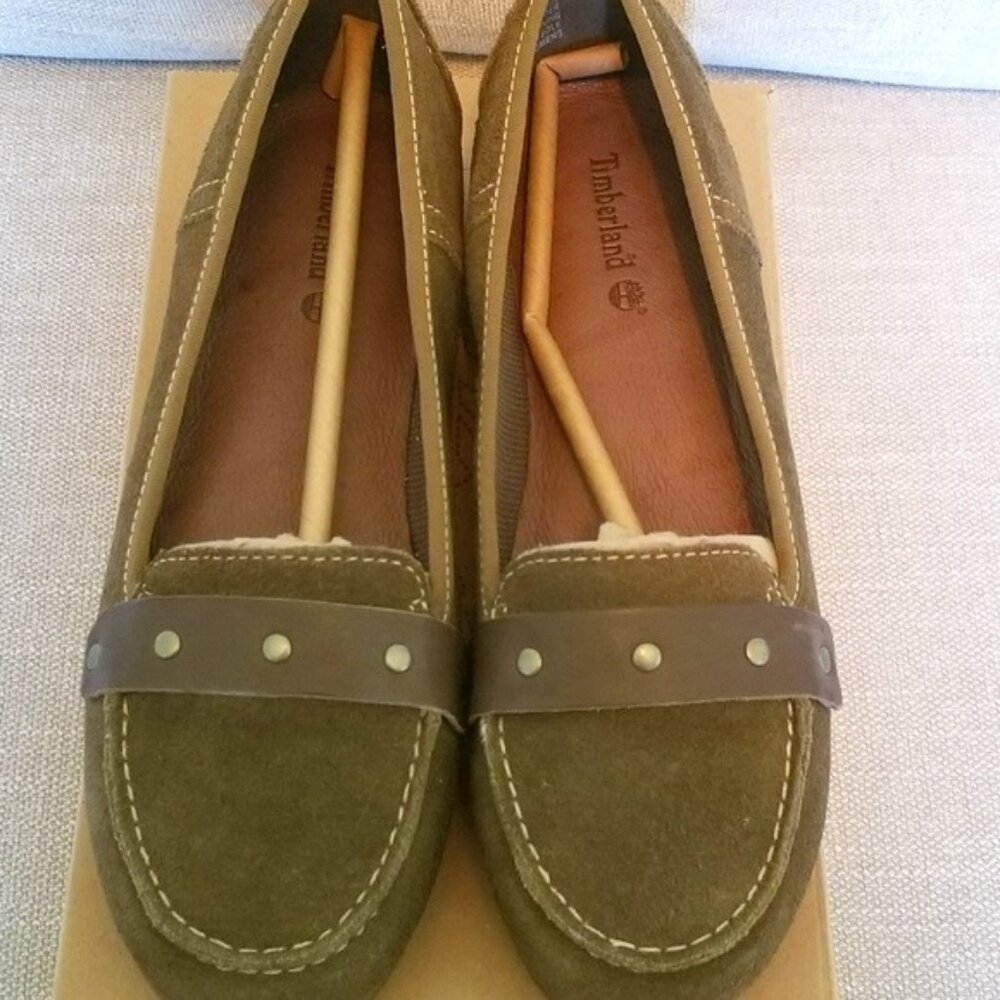 Timberland Suede Leather Loafers Size 7.5 Olive Green - Picture 2 of 7